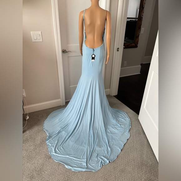 Long Formal Blue Dress (new with tags) Spaghetti Straps, Split-Front, Backless, - Picture 4 of 14